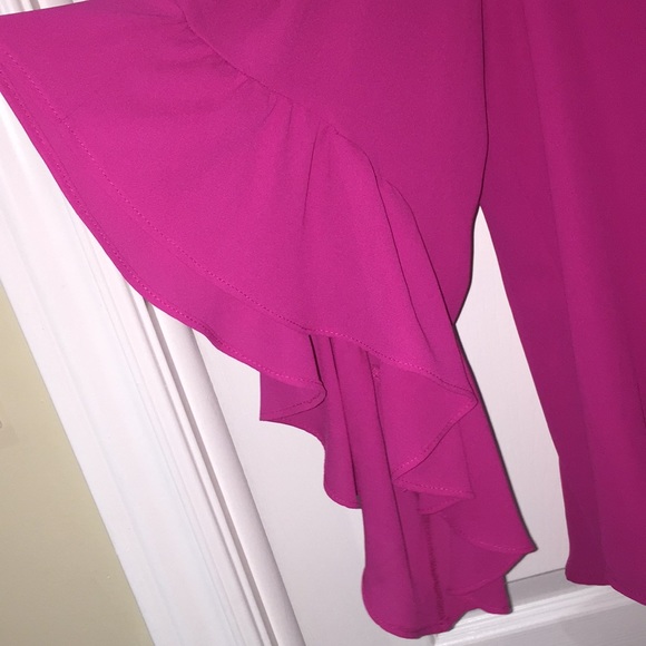 Joseph Ribkoff Ladies Pink Cascade Ruffle Flare 3/4 Sleeve Blouse Top Size 8 - Picture 2 of 11